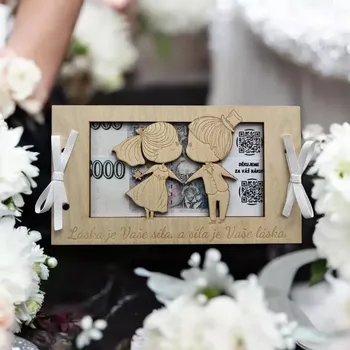 Svatební dekorace WT-darky Dřevěná svatební obálka 2 ks