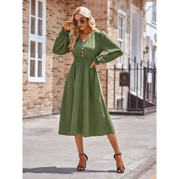 Dámské šaty Elegantní letni šaty – dlouhý rukáv, slim střih Barva: Zelená, Velikost: XL