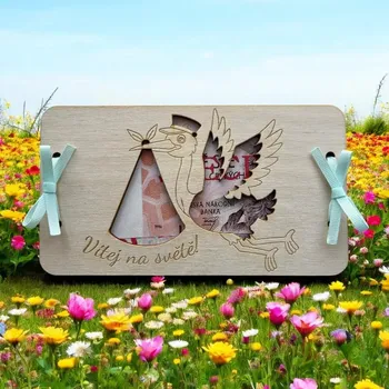 Obálka Dřevěná obálka na peníze Vítej mezi námi Čáp