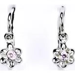 Zlaté dětské náušnice kytičky pink zirkon - NK1349 bílé zlato (Dětské zlaté náušnice kytičky se zirkony)