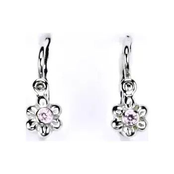 Náušnice Zlaté dětské náušnice kytičky pink zirkon - NK1349 bílé zlato (Dětské zlaté náušnice kytičky se zirkony)