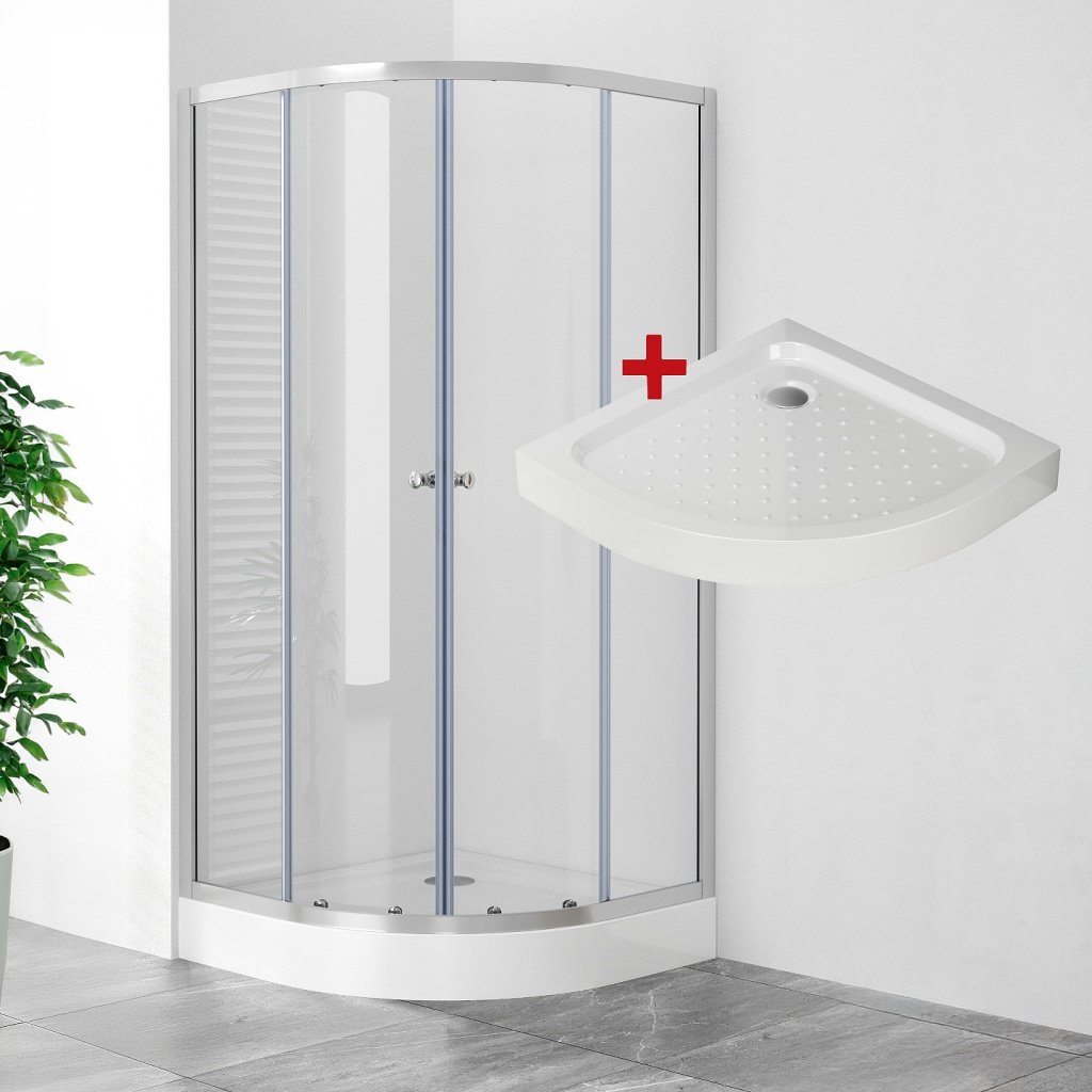 WellMall POINT LOR 80 Clear Čtvrtkruhový sprchový kout s akrylátovou vaničkou, skladem