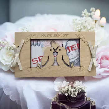 Svatební dekorace Dřevěná svatební obálka na peníze ptáčci