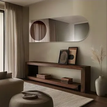 Zrcadlo Půloválné zrcadlo s kulatou hnědou zrcadlovou tabulí – MOCHA CARAMEL