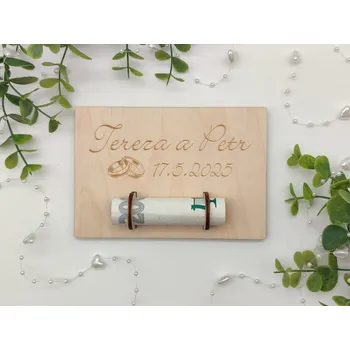 Svatební dekorace Svatební karta na peníze se jmény a datem svatby - D-decor