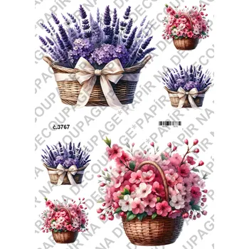 Umělecký papír Rýžový a soft papír na decoupage - Květinový košík - KB03767 Materiál: Soft, Rozměr: A4