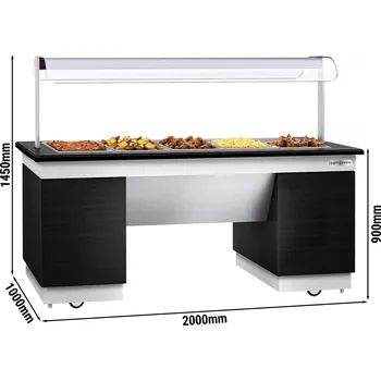 Vinotéka G.Gastro Bufetový pult - s Bain Marie - 2000 mm - s LED osvětlením - pro 5x GN 1/2