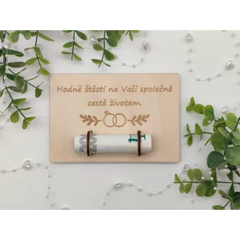 Svatební dekorace Svatební karta na peníze D-decor - Hodně štěstí na Vaší společné cestě životem.