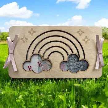 Obálka Dřevěná dětská obálka na peníze s duhou