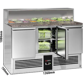 Lednice G.Gastro Chladicí stůl na salát / pizzu PREMIUM - 1,37 x 0,7 m - se 3 dveřmi