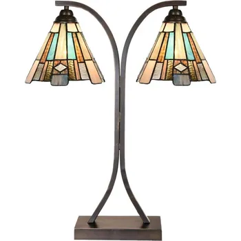 Lampička Béžovo-hnědá stolní lampa tiffany Annie - 48*19*57 cm E27/max 2*60W