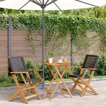 Bistro set nábytku 3 ks, černý PE ratan a dřevo