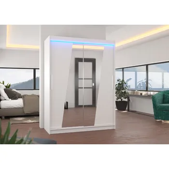 Šatní skříň ADRK Šatní zrcadlová skříň posuvná s LED osvětlením BOLTON W 150 L, bílá