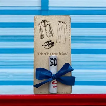 Dřevěná hračka Dřevěná deska na peníze "Ať je z tebe fešák"