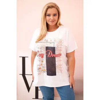 Dámské tričko Kesi Dámská bavlněná halenka Plus Size s potiskem „Day Dream“ Barva: Modrá - tmavě, Velikost: UNI