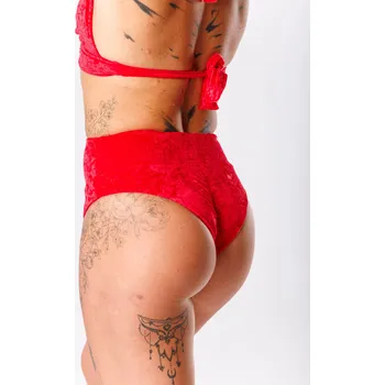 Dámské plavky GoldBee Sametové Plavky Brazilky S Vysokým Pasem Red Barva: Red, Velikost: XXL