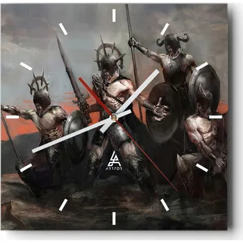 Hodiny Velké nástěnné hodiny na zeď 40x40 Rytíř Skleněné hodiny Čtvercové Tiché