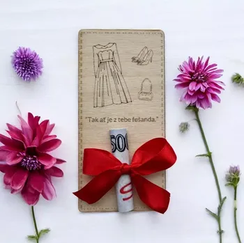 Dárková krabička Dřevěná deska na peníze "Ať je z tebe fešanda"