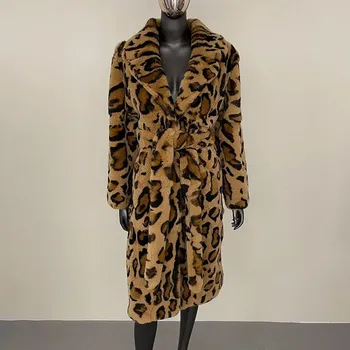 Dámský kabát Kabát z králičí kožešiny – podzim/zima, celoplošný vzor Velikost: XL, Barva (Varianta): Yellow fur belt