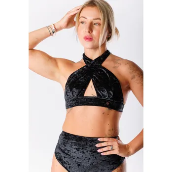 Dámské plavky GoldBee Sametové Plavky Cross Vrchní Díl Black Barva: Black, Velikost: XS