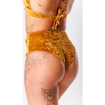 Dámské plavky GoldBee Sametové Plavky Brazilky S Vysokým Pasem Gold Barva: Gold, Velikost: XXL