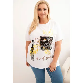 Kesi Tričko Plus Size 1323 s ozdobným květinovým potiskem Barva: Žlutá, Velikost: UNI