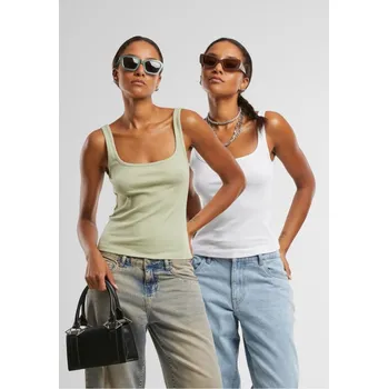 Ladies Wide Neck Rib Top 2-Pack - white+softsalvia XL