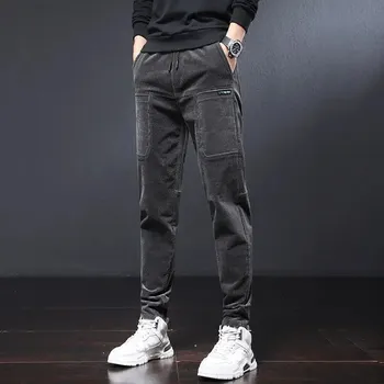 Pánské kalhoty Manšestrové kalhoty pro muže – zateplené, vícekapsové, rovný střih Velikost: L, Barva (Varianta): Tmavě šedá not fleece-lined [single pack]]