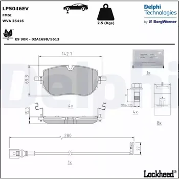 Brzdový systém DELPHI Sada brzdových destiček DF LP5046EV