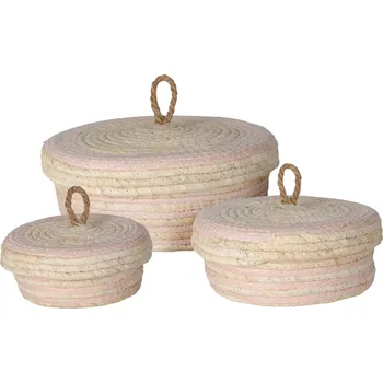 Úložný box Home Styling Collection Úložné slaměné koše s víkem, 3 kusy v sadě, růžová barva