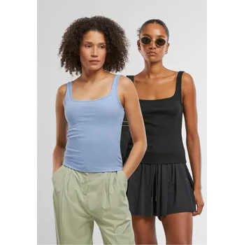 Ladies Wide Neck Rib Top 2-Pack - black+powderblue XL