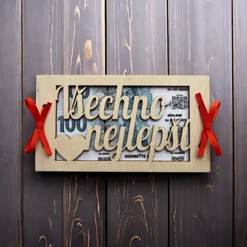 Obálka Dřevěná obálka na peníze Všechno nejlepší ze srdíčkem (číslo napište do poznámky v košíku.)