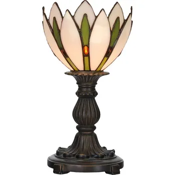Lampička Bílo-hnědá stolní lampa tiffany Gemmnia - Ø 18*30 cm E14/ 1*25W