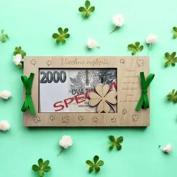 Obálka Dřevěná obálka na peníze Čtyřlístek s přáním