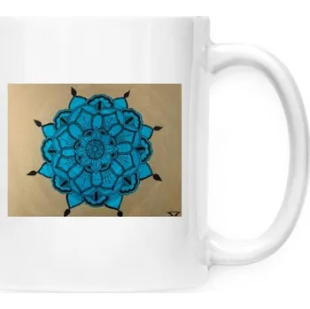 Hrnek malý bílý s potiskem Mandala na zlatém pozadí