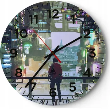 Hodiny Kuchyňské nástěnné hodiny 30x30 Město Moderní skleněné hodiny do obýváku Tiché