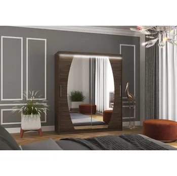 Šatní skříň ADRK Šatní zrcadlová skříň posuvná s LED osvětlením BALTIMORE CH 180 L, choco