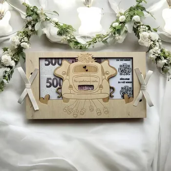 Svatební dekorace Dřevěná svatební obálka na peníze auto