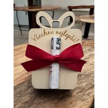 Dárková krabička Dřevěná karta na peníze Dárek