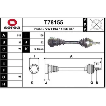 Poloosa kola Hnací hřídel SOREA S.A.S T78155