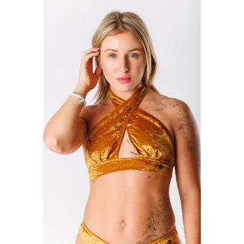 Dámské plavky GoldBee Sametové Plavky Cross Vrchní Díl Gold Barva: Gold, Velikost: XS