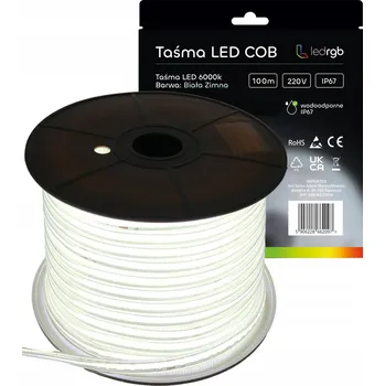LED páska LED Neon COB pásek 220V 230V 100m 6000K bílá studená voděodolná IP67 10 mm