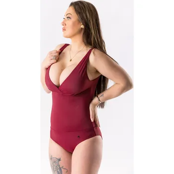 Dámské plavky GoldBee Jednodílné Plavky Stahující Pro Velká Prsa Bordo Barva: Bordo, Velikost: 4XL