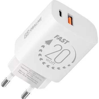 Mobilní telefon OBAL:ME Cestovní Nabíječka USB-A + USB-C 20W White