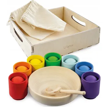 Dřevěná hračka Montessori dřevěná hračka "Rainbow: balls in cups"