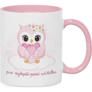 Gravírování Hrnek s růžovým uchem a vnitřkem – „Pro nejlepší paní učitelku“