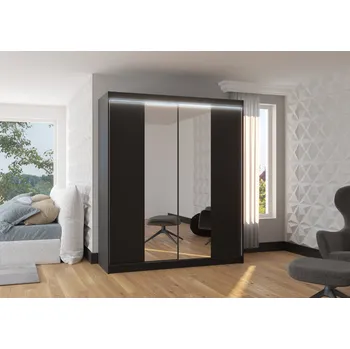 Šatní skříň ADRK Šatní zrcadlová skříň posuvná s LED osvětlením BALANCE B 180 L, černá