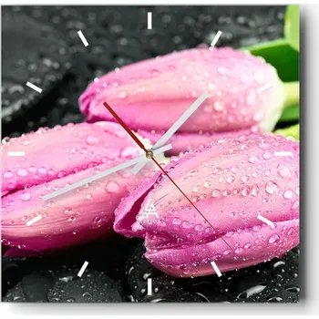 Hodiny Velké nástěnné hodiny na zeď 40x40 Květiny Skleněné hodiny Čtvercové Tiché