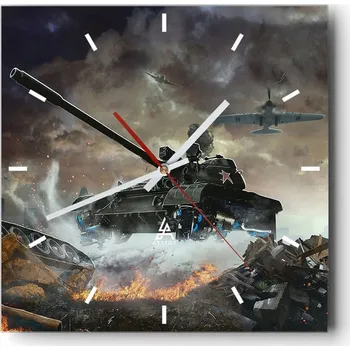 Hodiny Velké nástěnné hodiny na zeď 40x40 Militaria Skleněné hodiny Tiché