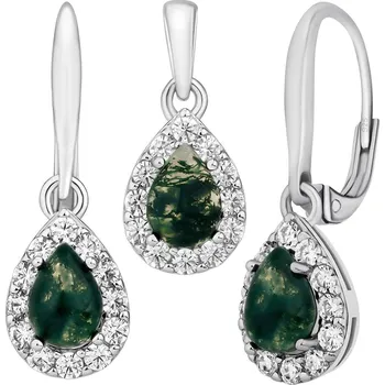 Souprava šperků Set stříbrných šperků Eureka s přírodním mechovým achátem a Brilliance Zirconia JJJ1393SGM